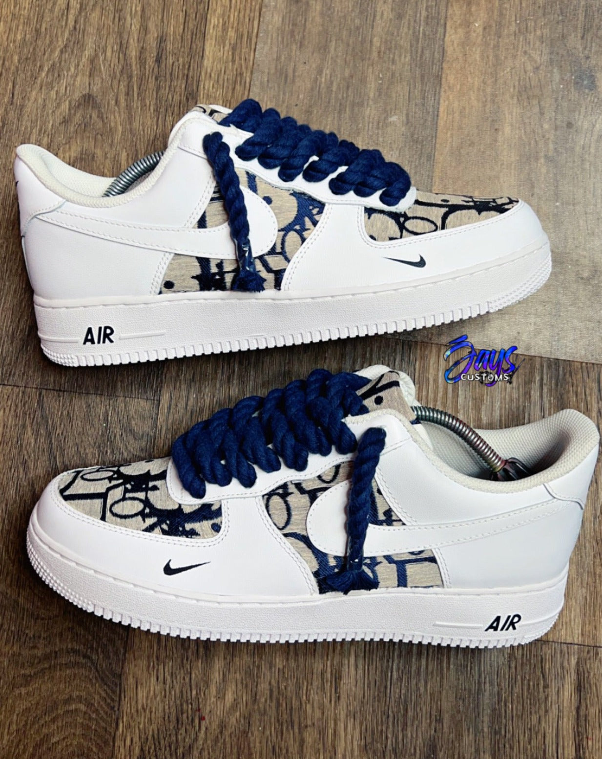 Custom Air Force 1 Blue and White Rope Air Force 1 White Hand 