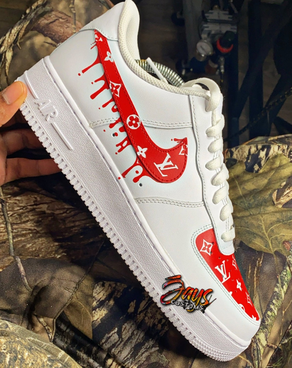 Custom lv Nike Air Force 1 All Sizes Red & White